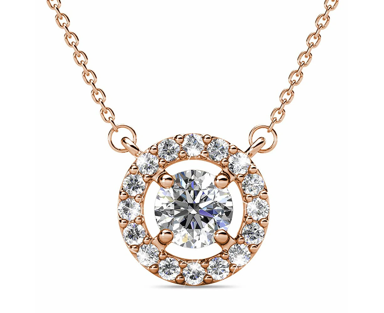 Minute Oval Crystal Pendant Necklace in Rose Gold Adorned with Crystals from Swarovski