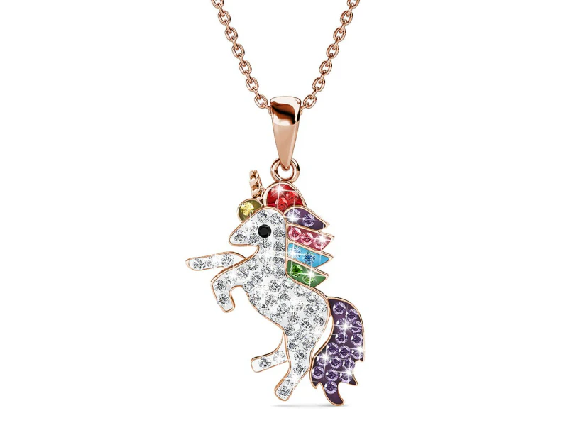 Rose Gold Chain With Rainbow Unicorn Embellished with Swarovski Crystals