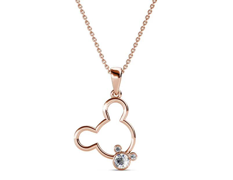 Happy Mickey Periwinkle Teardrop Necklace Embellished with Crystals from Swarovski in Rose Gold