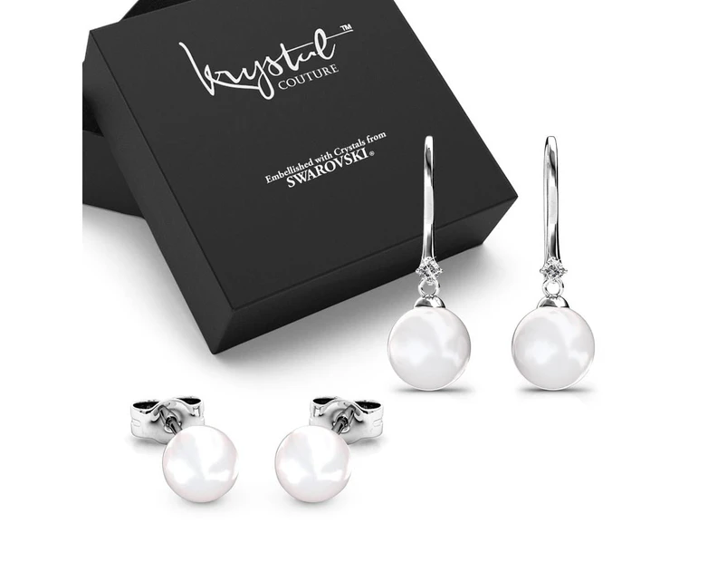 Boxed 2 Pairs of White Gold Earrings Set Embellished with Swarovski Crystals