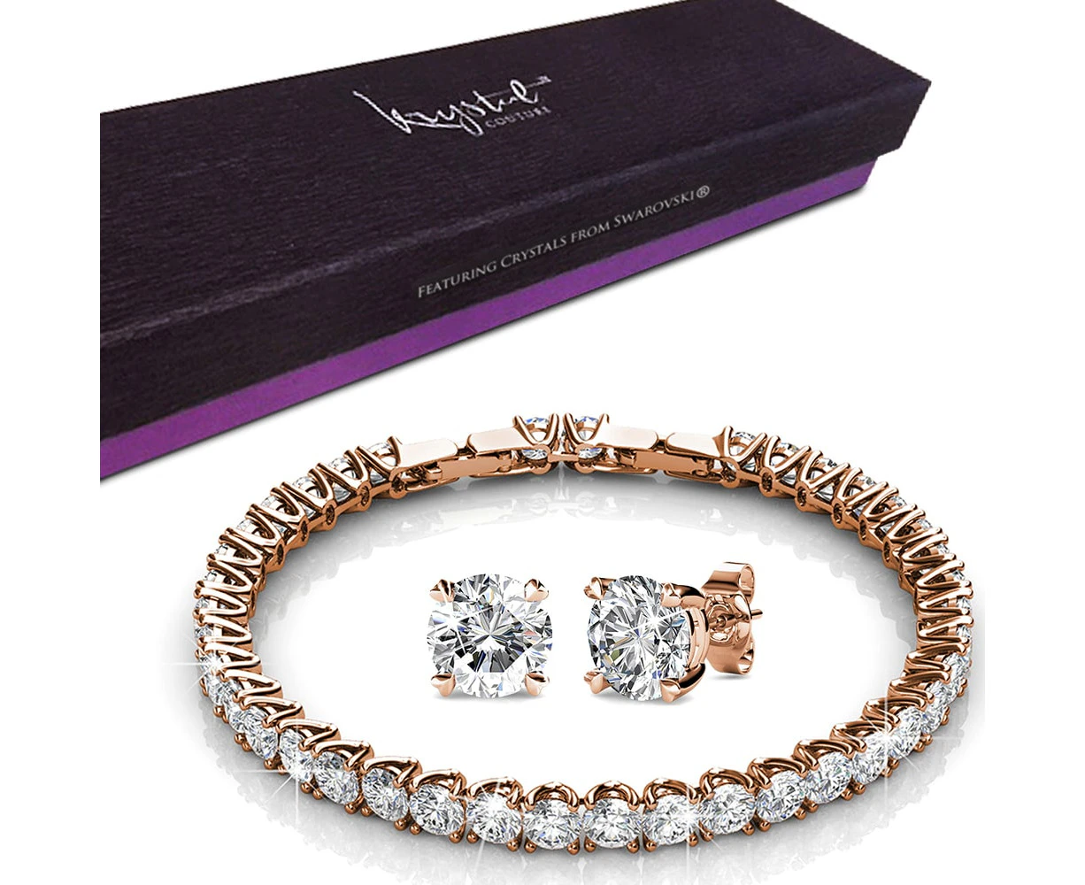 Boxed Tiffany Bracelet and Earrings Set Embellished with Swarovski crystals