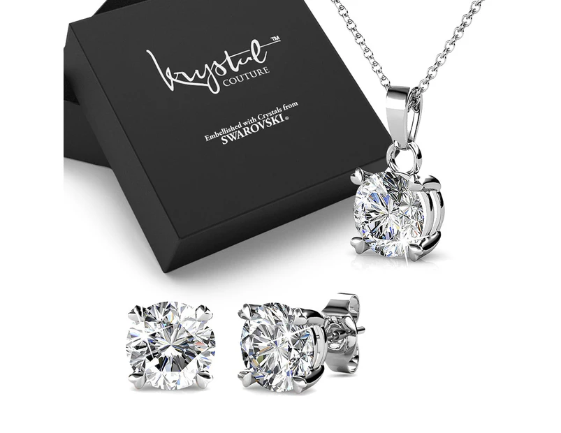 Boxed Solitaire Necklace And Earrings Set Embellished with Swarovski crystals