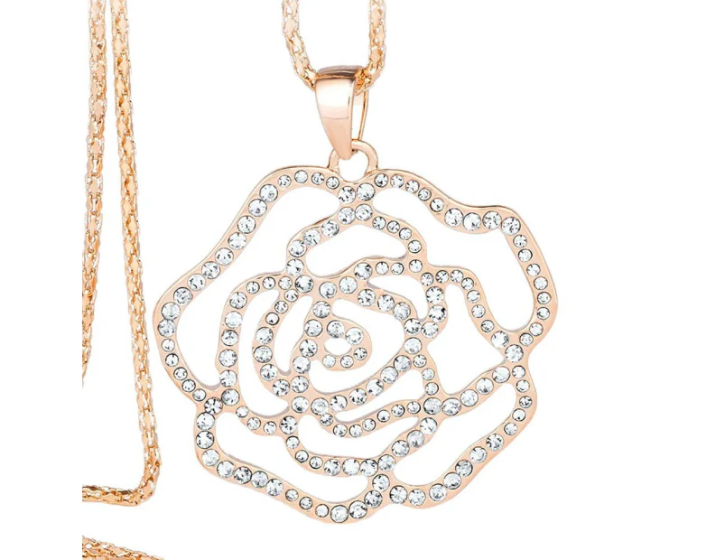 Rose Blossom Long Necklace Clear Embellished with Swarovski  crystals