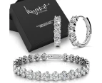 Boxed White Gold Layered Bracelet and Earrings Set Embellished with SwarovskiÂ®  crystals