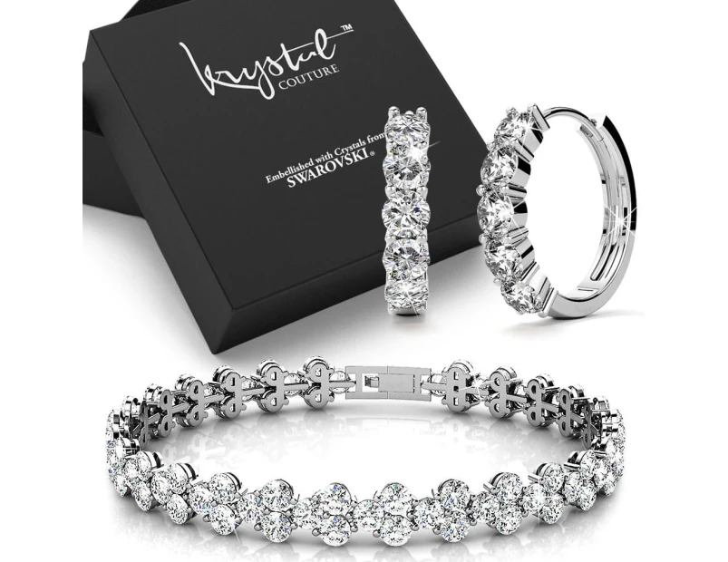 Boxed White Gold Layered Bracelet and Earrings Set Embellished with SwarovskiÂ®  crystals