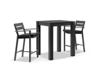 Santorini Outdoor Aluminium Square Bar Table with 2 Bar stools - Outdoor Aluminium Dining Settings - Charcoal