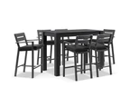 Outdoor Santorini Outdoor Aluminium 1.5M Rectangle Bar Table With 6 Bar Stools - Outdoor Aluminium Dining Settings - Charcoal Aluminium with Denim Grey Cushions