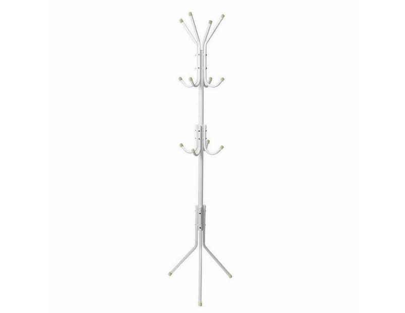 12 Hook Coat Hanger 3-Tier Stand Hat Clothes Rack Metal Tree Style Storage White