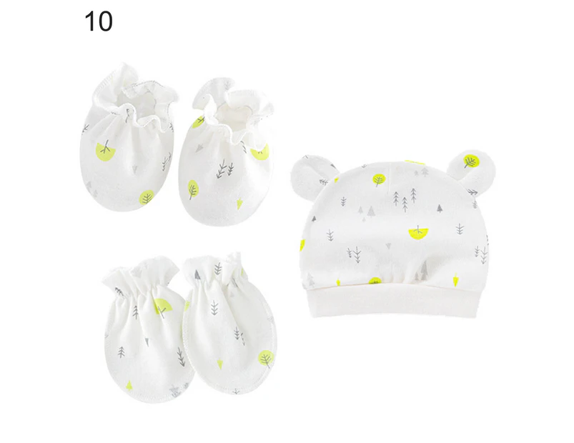 3Pcs/Set Baby Hat Mittens Cartoon Pattern Keep Warmth Breathable Cute Infant Beanie Caps Gloves Foot Covers Baby Supplies- 10
