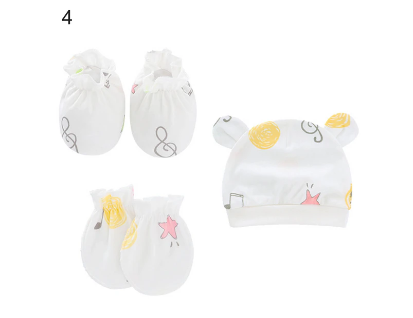 3Pcs/Set Baby Hat Mittens Cartoon Pattern Keep Warmth Breathable Cute Infant Beanie Caps Gloves Foot Covers Baby Supplies- 4