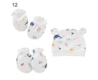 3Pcs/Set Baby Hat Mittens Cartoon Pattern Keep Warmth Breathable Cute Infant Beanie Caps Gloves Foot Covers Baby Supplies- 12