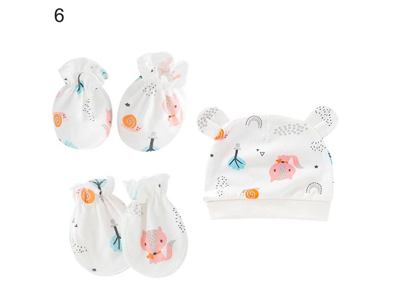 3Pcs/Set Baby Hat Mittens Cartoon Pattern Keep Warmth Breathable Cute Infant Beanie Caps Gloves Foot Covers Baby Supplies- 6