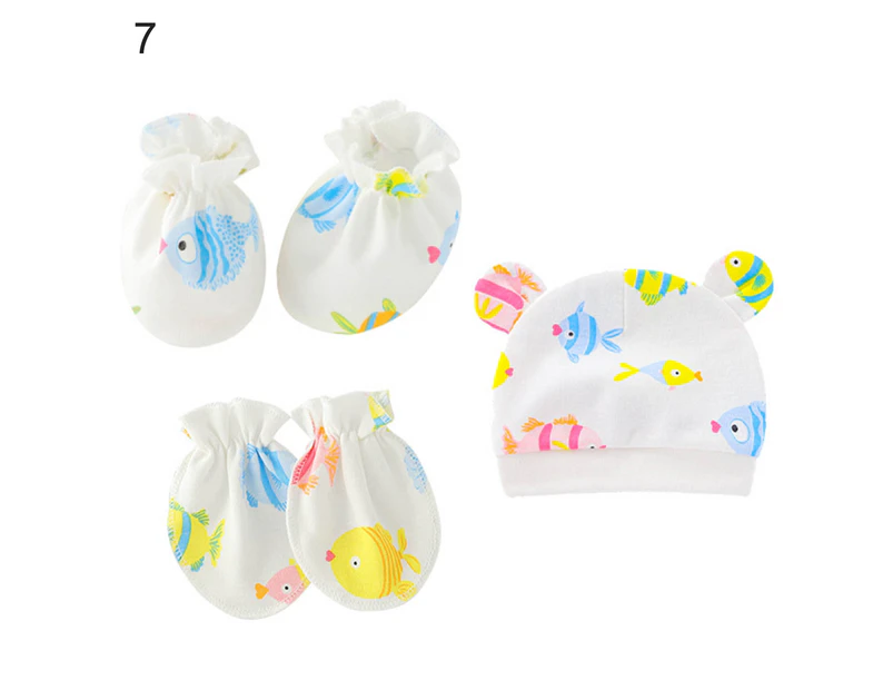 3Pcs/Set Baby Hat Mittens Cartoon Pattern Keep Warmth Breathable Cute Infant Beanie Caps Gloves Foot Covers Baby Supplies- 7