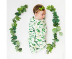 2Pcs/Set Infant Receiving Blanket Floral Print Photography Prop Warm Newborn Swaddle Blanket Headband Set for Infant Accessories-Green