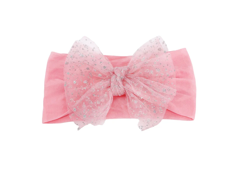 Baby Hair Band Attractive Comfortable to Wear Soft-touching Summer Toddlers Girls Bow Headband with Net Yarn Sequins Birthday Gift -Pink