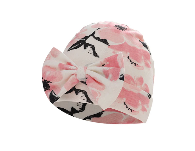 Baby Hat Comfortable Protect Skin Bowknot Turban Baby Infant Bow Beanie Cap for Daily Wear-Pink White