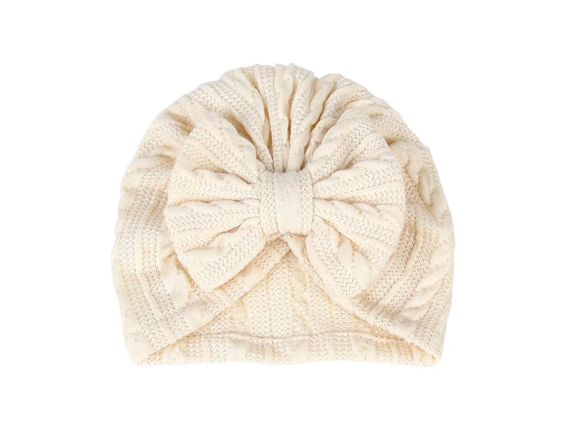 Baby Hat Warm All-match Polyester Cotton Bow Knotted Infant Beanie Cap Headwear Accessories -Beige