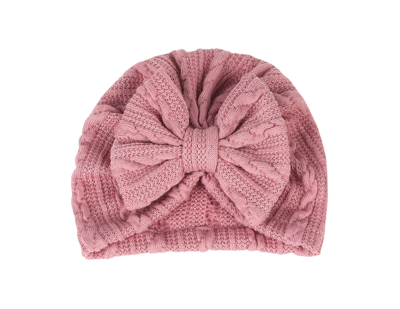 Baby Hat Warm All-match Polyester Cotton Bow Knotted Infant Beanie Cap Headwear Accessories -Light Pink