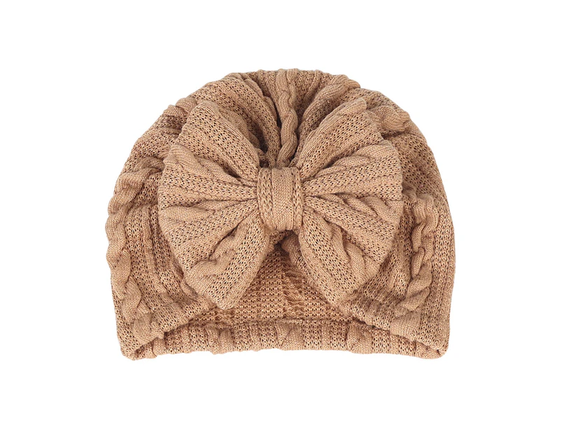 Baby Hat Warm All-match Polyester Cotton Bow Knotted Infant Beanie Cap Headwear Accessories -Khaki