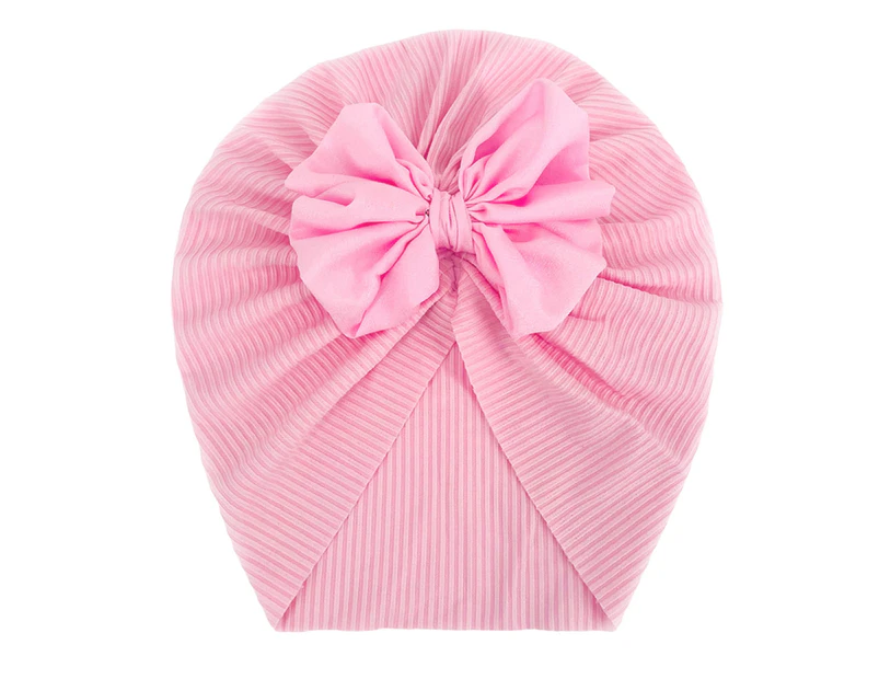 Baby Turban Threaded Bowknot Comfortable to Wear Soft-touching Summer Infant Lovely Kids Beanie Headwear Hat Birthday Gift -Pink