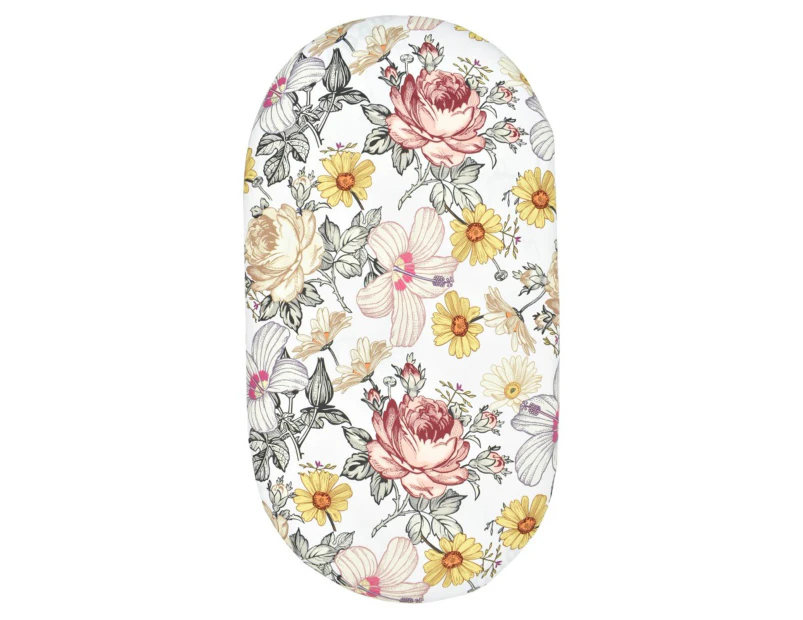 Bassinet Pad Cover Floral Print Removable Skin Friendly Baby Bassinet Sheets for Infant Accessories-Flowers
