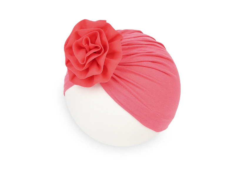 Newborn Hat Soft Stylish Polyester Cotton Big Flower Baby Cap for Little Girl-Watermelon Red