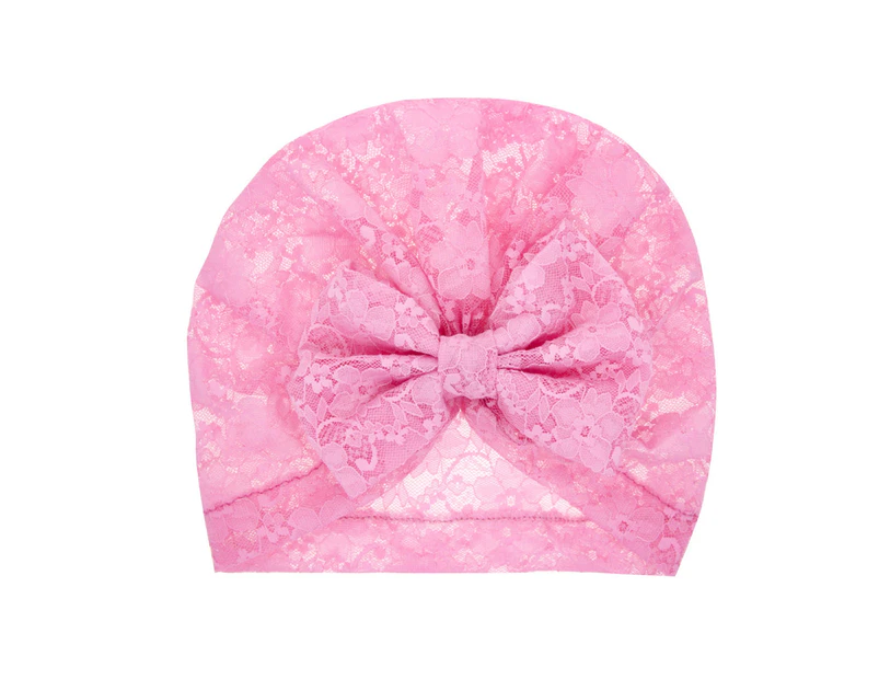 Newborn Hat Nice-looking Wide Application Universal Lace Bowknot Baby Cap Shooting Props-Pink