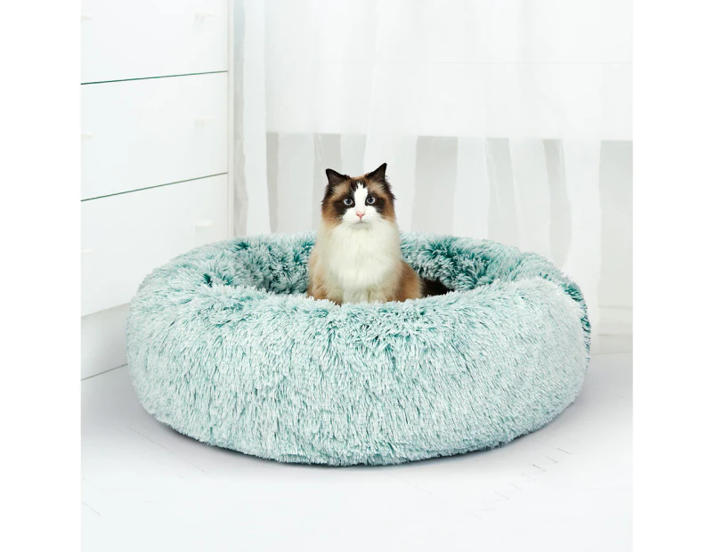PaWz Pet Bed Cat Dog Donut Nest Calming Mat Soft Plush Kennel Teal M