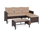 Costway 3PCS Patio Wicker Rattan Sofa Set Outdoor Sectional Conversation Set Garden Lawn Brown