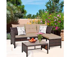 Costway 3PCS Patio Wicker Rattan Sofa Set Outdoor Sectional Conversation Set Garden Lawn Brown