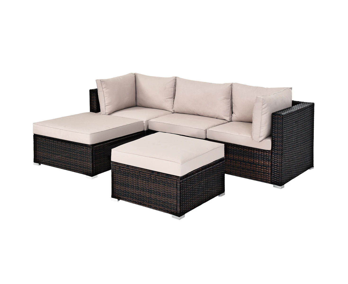 Costway 5PCS Patio Furniture Set Rattan Sofa Setting Outdoor Conversation Lounge Couch Backyard Garden Beige