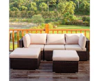 Costway 5PCS Patio Furniture Set Rattan Sofa Setting Outdoor Conversation Lounge Couch Backyard Garden Beige