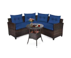 Costway 4PCS Patio Furniture Outdoor Rattan Sofa Set Lounge Couch Setting w/Glass Table Garden Backyard Navy