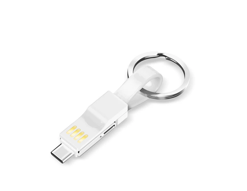 Centaurus 3 in 1 Magnetic Key Chain Micro USB Type-C Data Charge Cable for iPhone Android-White