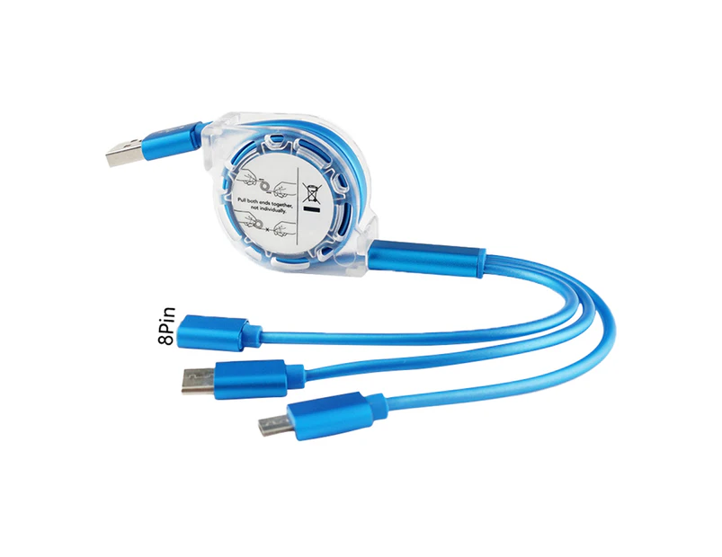 Centaurus 3 in 1 Type-c Micro-USB 8 Pin 2.4A Fast Stable Charging Cable Cord for Phone-Blue