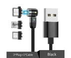 Centaurus 540 Degree Rotation Magnetic 3 in 1 Type C Charging Cable for iPhone Android-Black 2 m