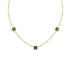 Square Bezel Station Necklace in Emerald Green