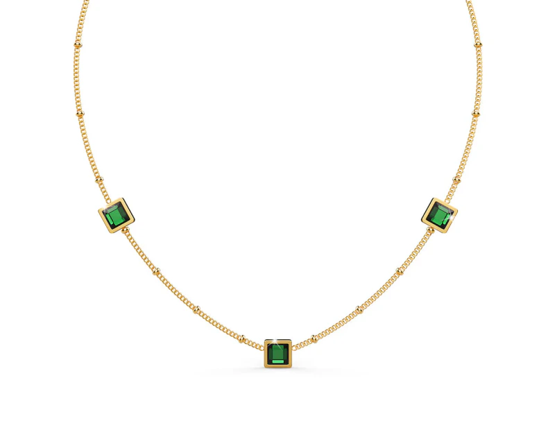 Square Bezel Station Necklace in Emerald Green