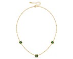 Square Bezel Station Necklace in Emerald Green