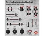 BLACK LORD 40kg Dumbbell Set 7in1 Adjustable Barbell Kettlebell Home Gym Fitness
