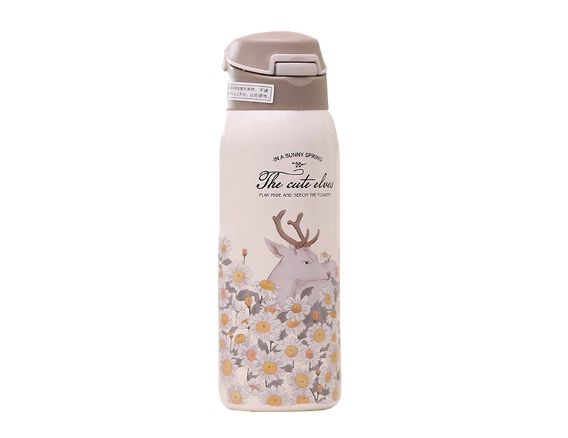 350/480ml Simple Cartoon 304 Stainless Steel Vacuum Cup Flask Bottle with Straw-Beige