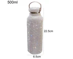 Insulated Rhinestone Vacuum Cup Stainless Steel Flask Bottle Drinking Kettle-Silver