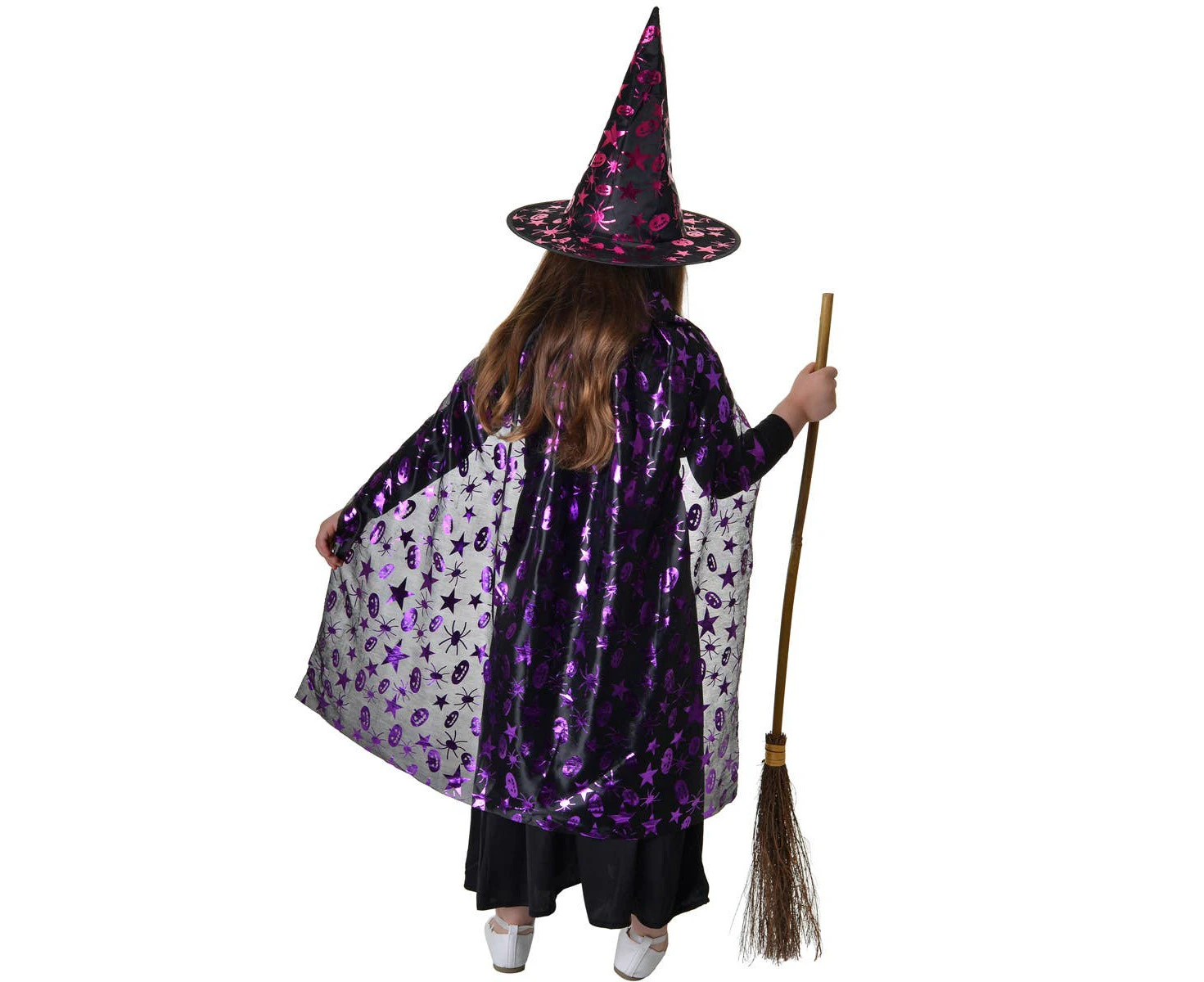 Sparkly Girls Pink Witch Hat and Cape Costume Set