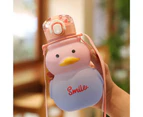 650ml Duck Water Bottle with Straw Lock Design Suspender One Key Open Transparent Lid Water-drinking Kawaii Leakproof Duck Water Cup for Student-Pink