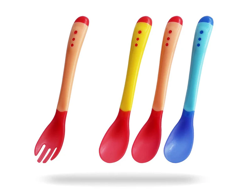 Baby Spoons and Forks Feeding Set, 5 Pack Soft Silicone Tip Heat Sensitive Toddler Utensils First Stage for Self Feeding, BPA Free Baby Dishes, Baby Heat