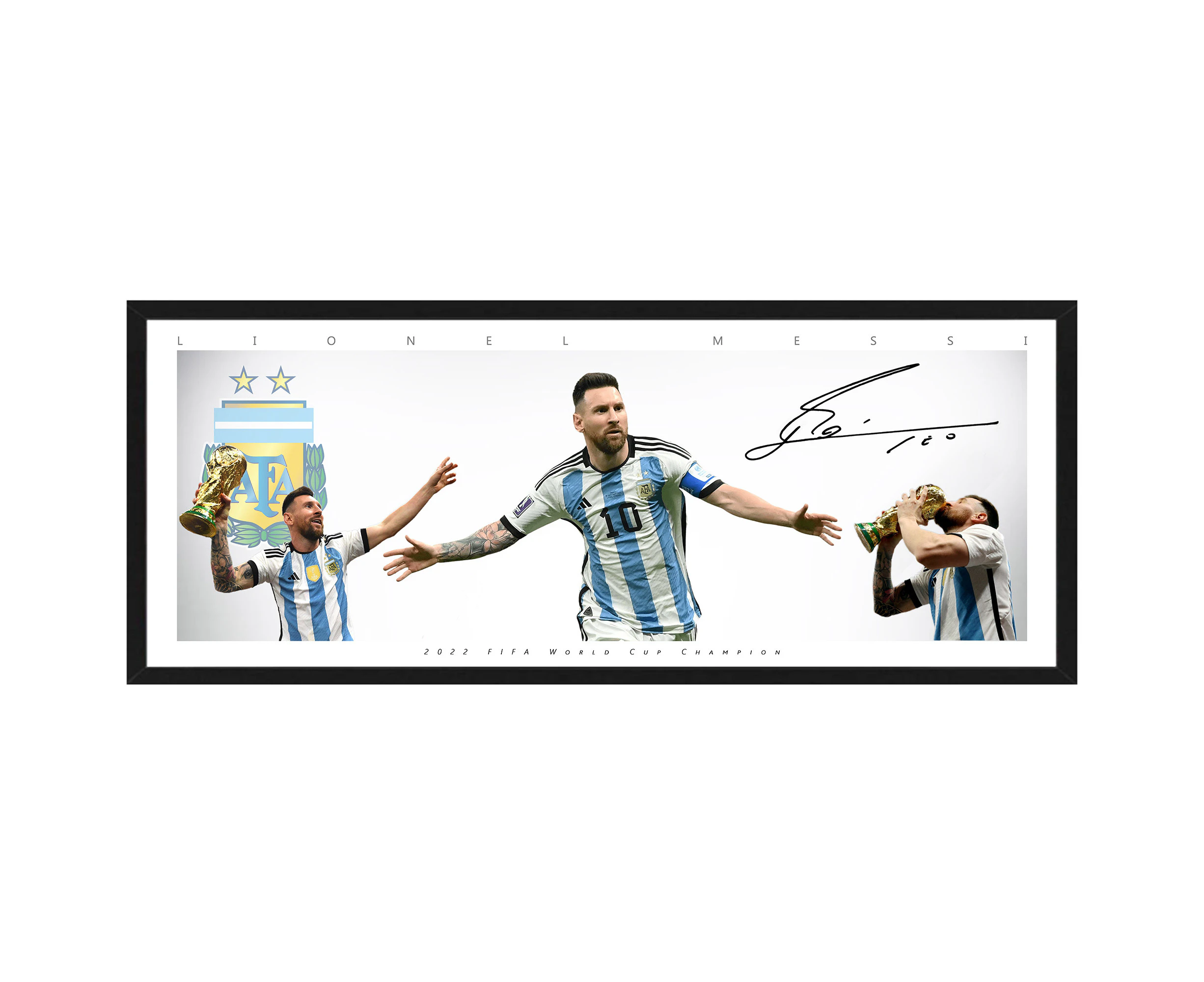 Lionel Messi Argentina 2022 World Cup Champion Mini Wings Framed Print