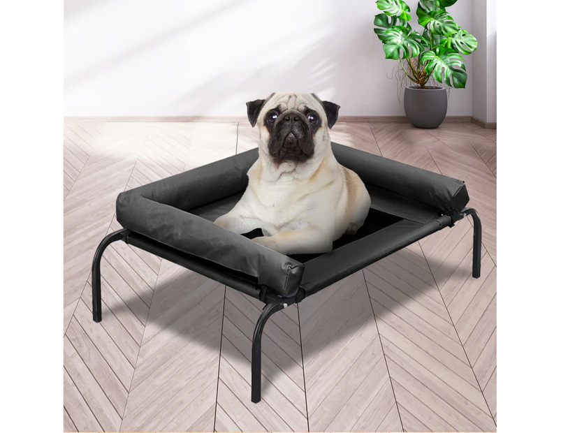 Trampoline Dog Puppy Pet Bed Heavy Duty Frame Hammock Bolster Mesh Large - Black - Black