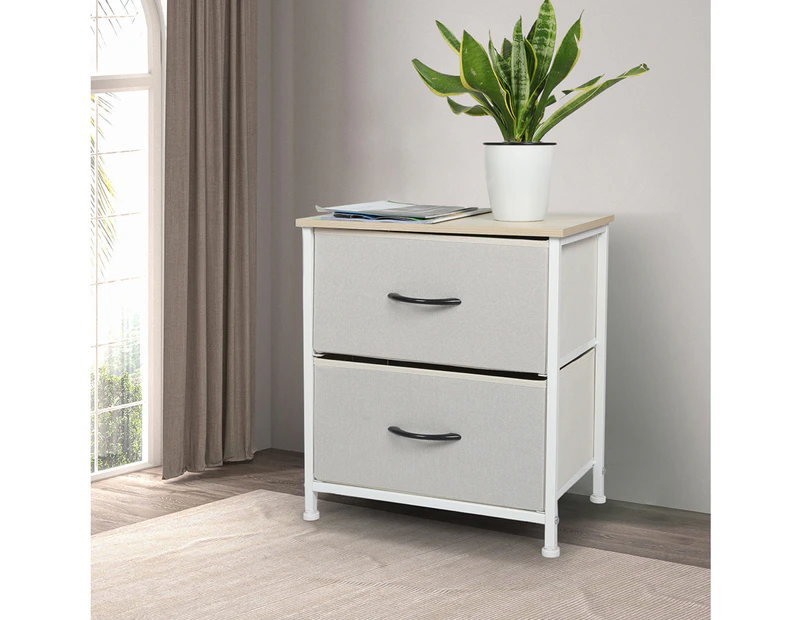 Levede Chest of 2 Drawers Bedside Table Storage Cabinet Tower Dresser Beige