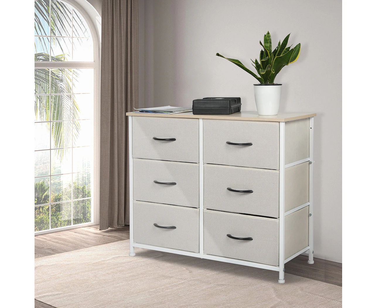 Levede Storage Cabinet Tower Chest of Drawers Dresser Tallboy 6 Drawer Beige