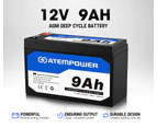 ATEM POWER 12V 9AH AGM Battery AMP Lead Acid SLA Deep Cycle Battery Dual Solar Power